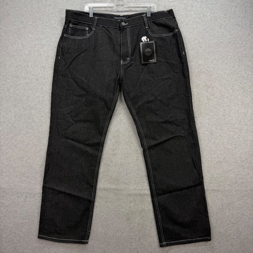 Young Rich & Famous Jeans Mens 42 Black Denim Pants Stitch Embroidery Street NEW